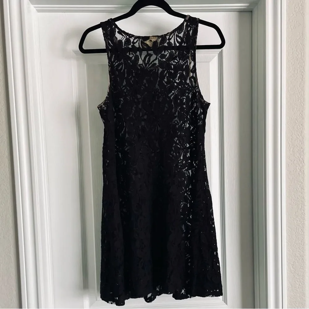 Free People Miles of Lace Black Mini Dress